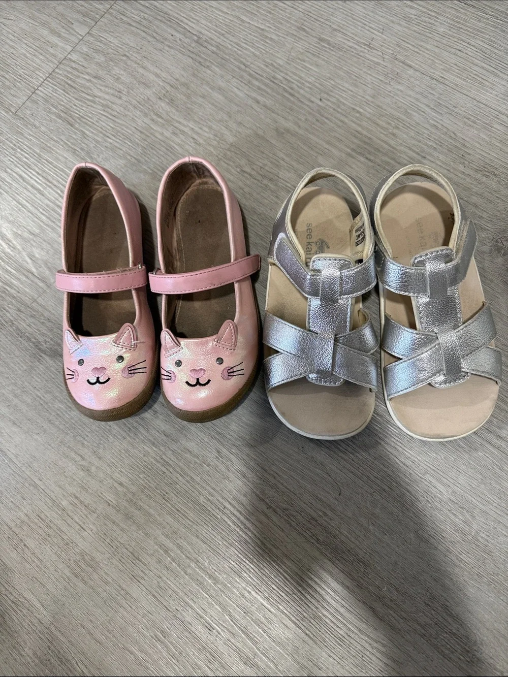 2 Kids Pink Cat Mary Janes and See Kai Run Silver Sandals - Cute Everyday Shoes